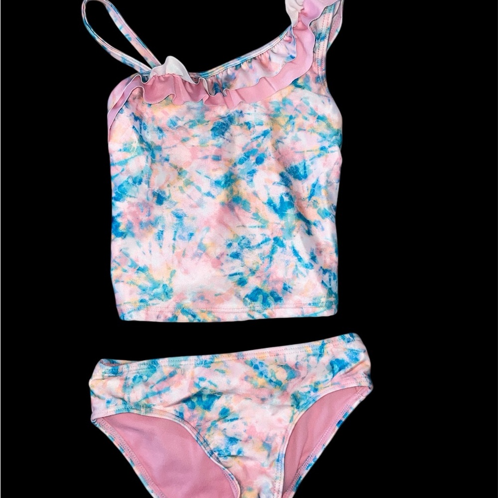Crown & Ivy Sz 5 Kids Swimwear Set -โ Pink and Blue Tie-Dye